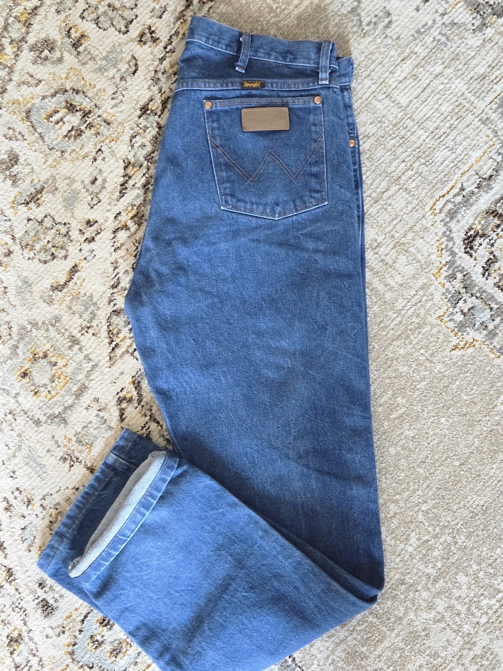 Wrangler 13MWZ Cowboy Cut Jeans 38x34 Faded Indigo Western 100% Cotton